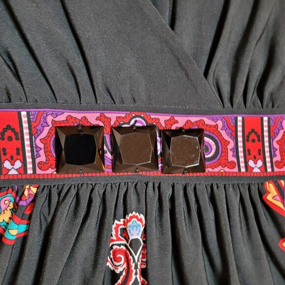 Sandra Darren Womens Dress 8 Wrap Top A-Line Sleeveless Black Pink Paisley Boho - Picture 6 of 12